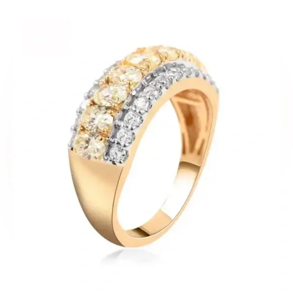18K Yellow Gold Natural Yellow and White Diamond Band Ring 2.05 ctw